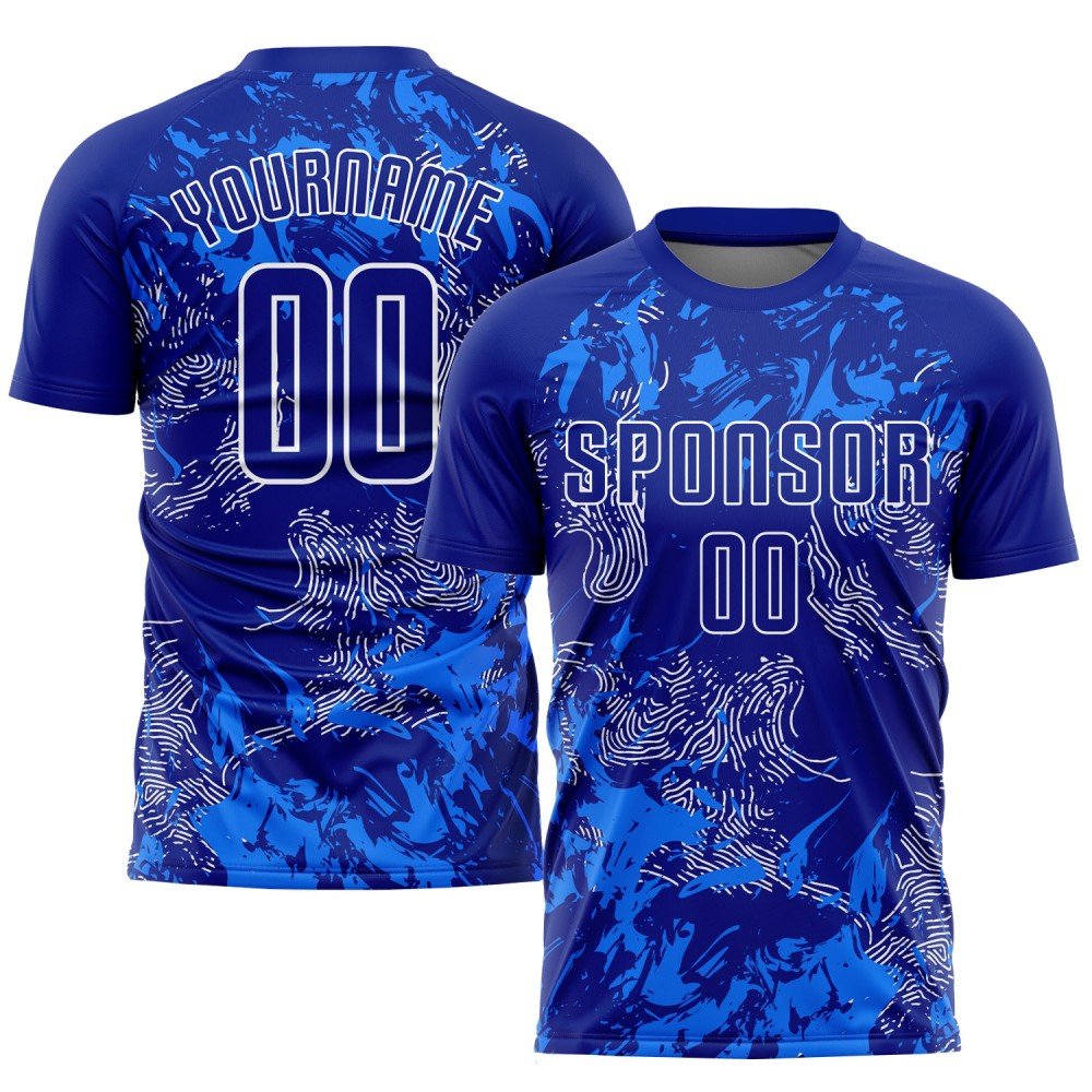 Maglia da calcio personalizzata Royal Royal-White Sublimation Uniform Maglia da calcio personalizzata Royal Royal-White Sublimation Uniform
