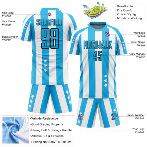 Maglia da calcio personalizzata con stampa a sublimazione di stelle e quadrati bianchi e neri Maglia da calcio personalizzata con stampa a sublimazione di stelle e quadrati bianchi e neri
