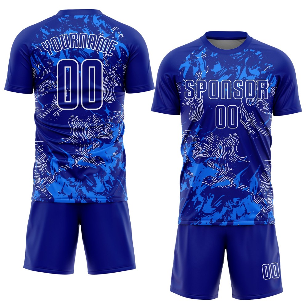 Maglia da calcio personalizzata Royal Royal-White Sublimation Uniform Maglia da calcio personalizzata Royal Royal-White Sublimation Uniform