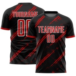 Maglia da calcio personalizzata nera, rossa e bianca con stampa a sublimazione