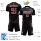 Maglia da calcio personalizzata con stampa a sublimazione con linee geometriche nere, cremisi e bianche Maglia da calcio personalizzata con stampa a sublimazione con linee geometriche nere, cremisi e bianche