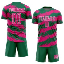 Maglia da calcio personalizzata Kelly Green Hot Pink-White Splash stampata a sublimazione
