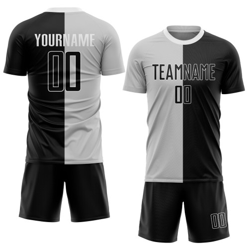 Maglia da calcio personalizzata con stampa a sublimazione grigia nera e bianca, divisa alla moda Maglia da calcio personalizzata con stampa a sublimazione grigia nera e bianca, divisa alla moda