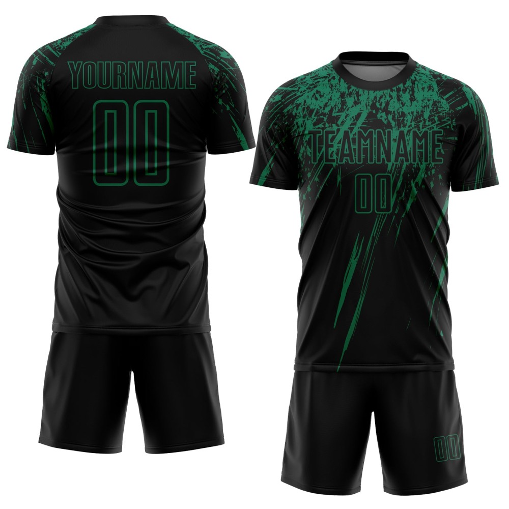 Maglia da calcio personalizzata nera Kelly Green con stampa a sublimazione Maglia da calcio personalizzata nera Kelly Green con stampa a sublimazione