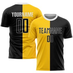 Maglia da calcio personalizzata in oro nero e bianco con stampa sublimatica divisa alla moda