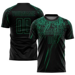 Maglia da calcio personalizzata nera Kelly Green con stampa a sublimazione