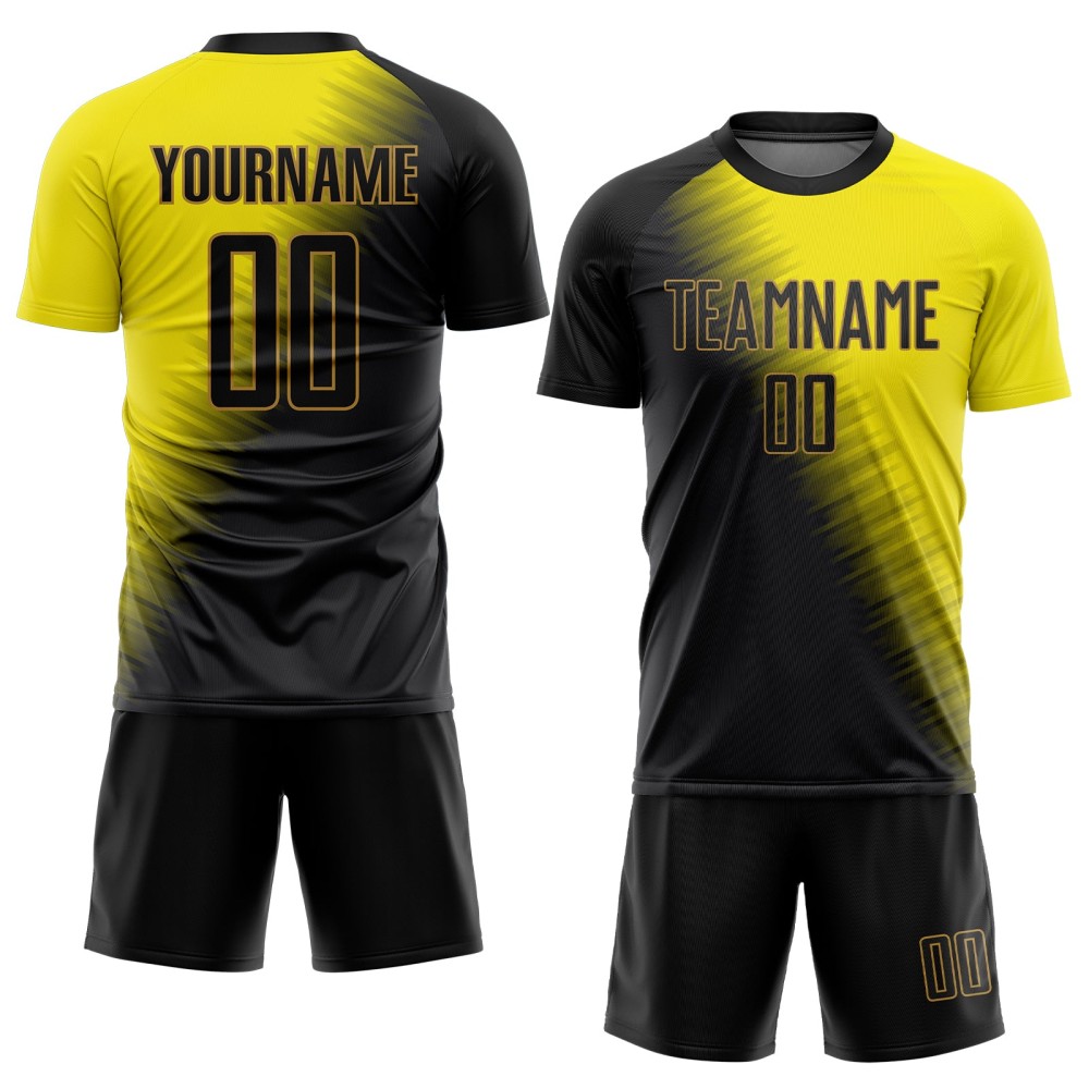 Maglia da calcio personalizzata con stampa sublimatica oro nero-oro antico Maglia da calcio personalizzata con stampa sublimatica oro nero-oro antico