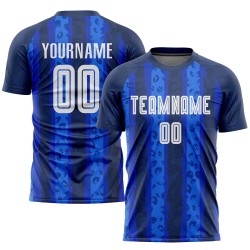 Maglia da calcio personalizzata con stampa a sublimazione blu navy, bianca e blu royal