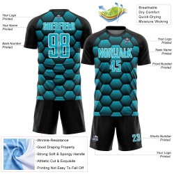 Maglia da calcio personalizzata con motivo esagoni blu-bianchi dei Black Lakes realizzata a sublimazione