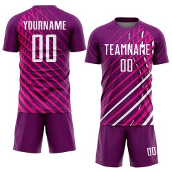 Maglia da calcio personalizzata rosa, bianca e cremisi con stampa a sublimazione