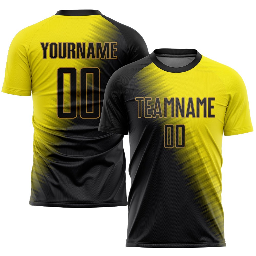 Maglia da calcio personalizzata con stampa sublimatica oro nero-oro antico Maglia da calcio personalizzata con stampa sublimatica oro nero-oro antico